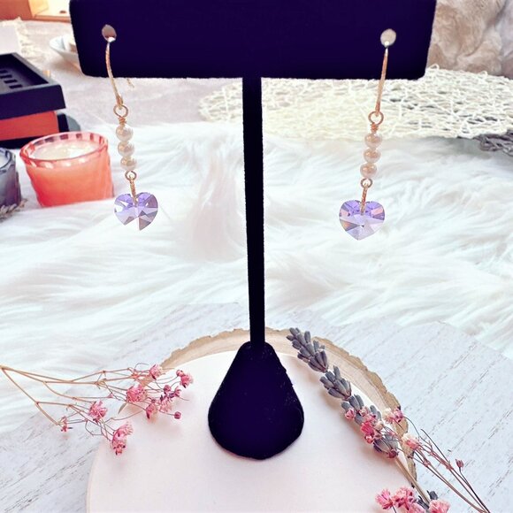 New Crystal Heart and Mini Freshwater Pearl Earrings | Handmade in BC - Picture 7 of 7